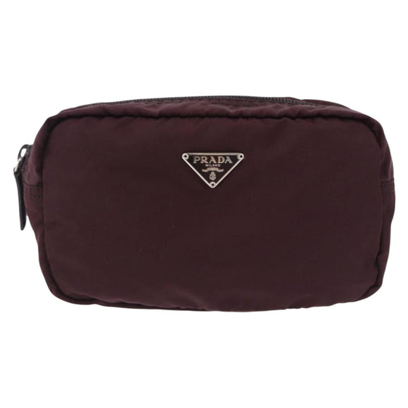PRADA Pouch Nylon Bordeaux Silver Auth 192546A