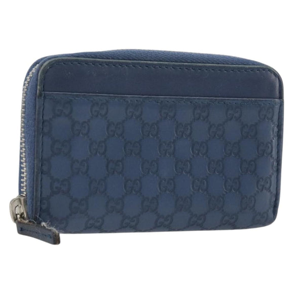 GUCCI GG Canvas Guccissima Coin Purse Leather Navy Silver 256810 Auth 192547