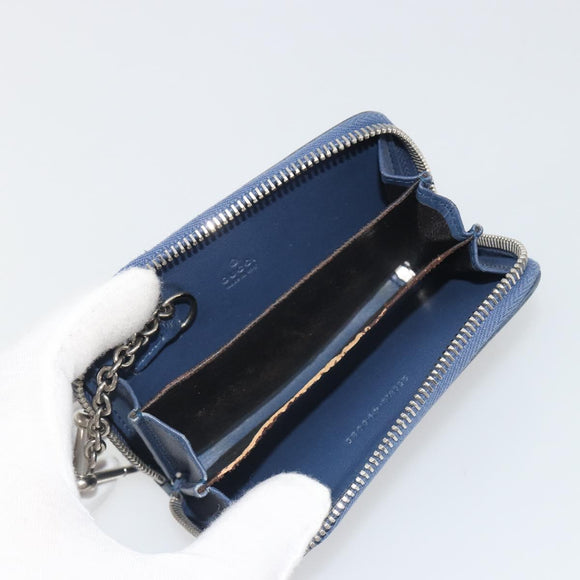 GUCCI GG Canvas Guccissima Coin Purse Leather Navy Silver 256810 Auth 192547