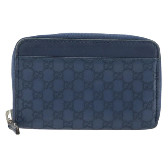GUCCI GG Canvas Guccissima Coin Purse Leather Navy Silver 256810 Auth 192547