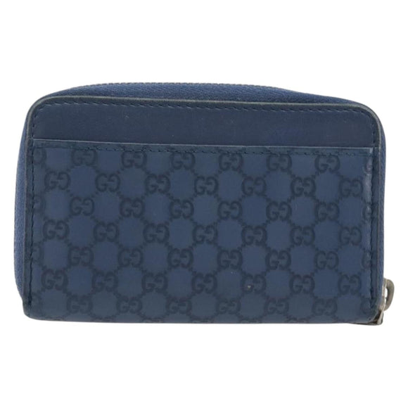 GUCCI GG Canvas Guccissima Coin Purse Leather Navy Silver 256810 Auth 192547
