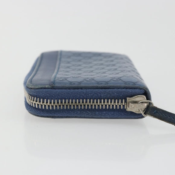 GUCCI GG Canvas Guccissima Coin Purse Leather Navy Silver 256810 Auth 192547