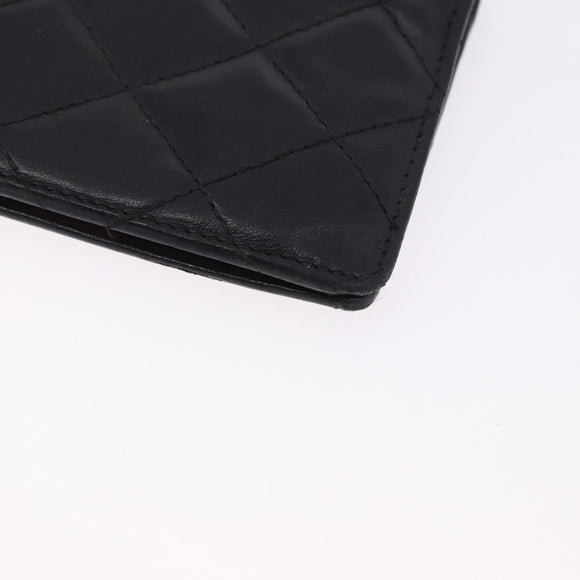 CHANEL Cambon Line Long Wallet Lamb Skin Black CC Auth 192549