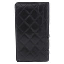 CHANEL Cambon Line Long Wallet Lamb Skin Black CC Auth 192549-3
