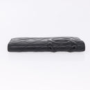 CHANEL Cambon Line Long Wallet Lamb Skin Black CC Auth 192549-5