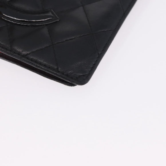 CHANEL Cambon Line Long Wallet Lamb Skin Black CC Auth 192549