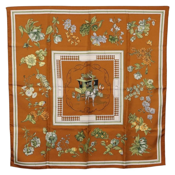 HERMES Carre 90 Scarf ”Quai Aux Fleurs” Silk Brown Auth 192550