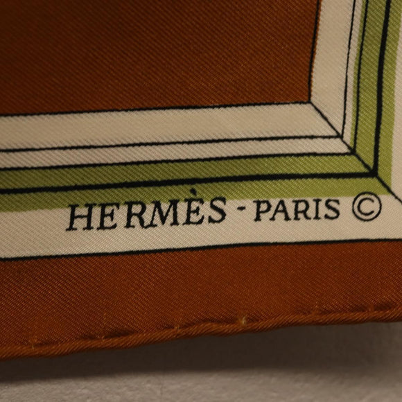 HERMES Carre 90 Scarf ”Quai Aux Fleurs” Silk Brown Auth 192550