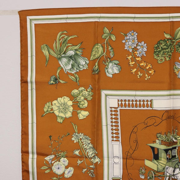HERMES Carre 90 Scarf ”Quai Aux Fleurs” Silk Brown Auth 192550