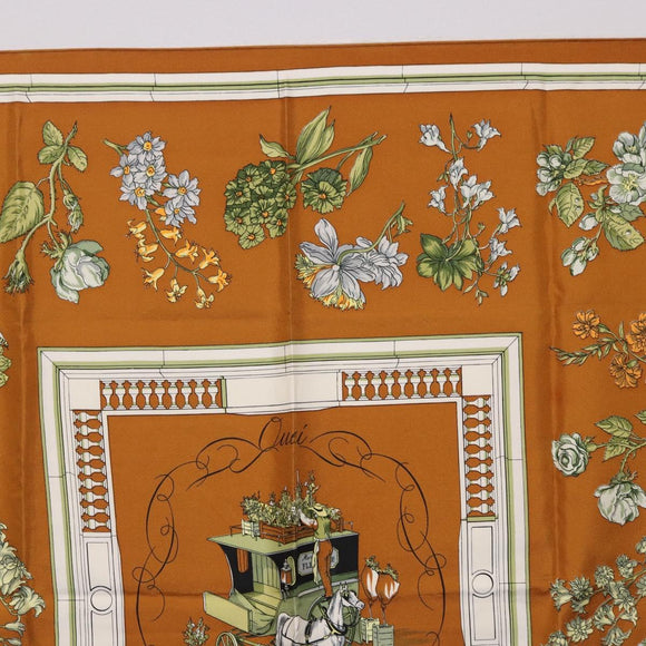 HERMES Carre 90 Scarf ”Quai Aux Fleurs” Silk Brown Auth 192550