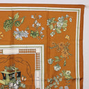 HERMES Carre 90 Scarf ”Quai Aux Fleurs” Silk Brown Auth 192550-4