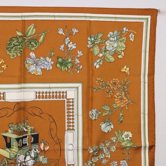 HERMES Carre 90 Scarf ”Quai Aux Fleurs” Silk Brown Auth 192550