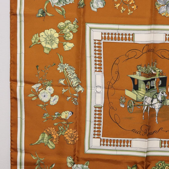 HERMES Carre 90 Scarf ”Quai Aux Fleurs” Silk Brown Auth 192550