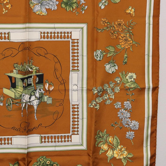HERMES Carre 90 Scarf ”Quai Aux Fleurs” Silk Brown Auth 192550
