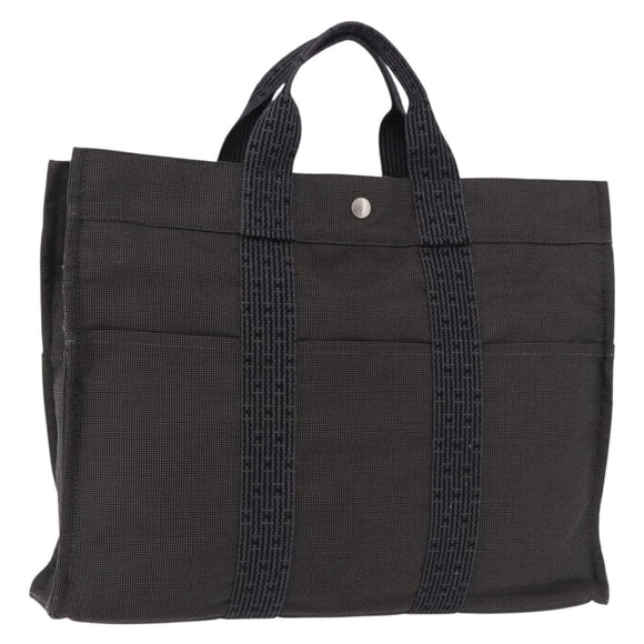 HERMES Her LineMM Hand Bag Canvas Gray Silver Auth 192552