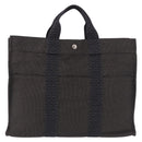 HERMES Her LineMM Hand Bag Canvas Gray Silver Auth 192552-2