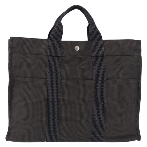 HERMES Her LineMM Hand Bag Canvas Gray Silver Auth 192552