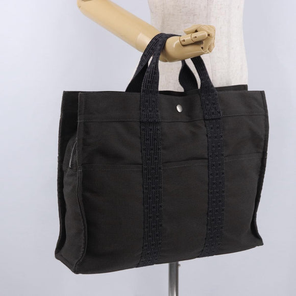 HERMES Her LineMM Hand Bag Canvas Gray Silver Auth 192552