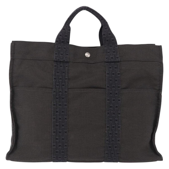HERMES Her LineMM Hand Bag Canvas Gray Silver Auth 192552