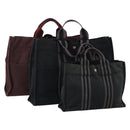 HERMES Fourre Tout Hand Bag cotton 3 Set Black Red Auth 192553-1