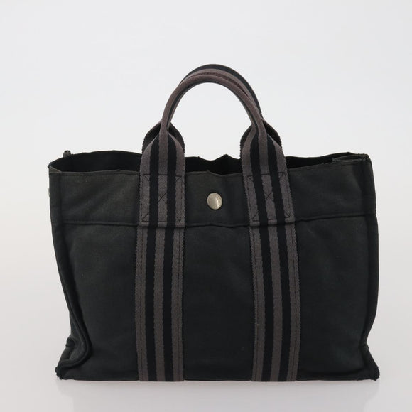 HERMES Fourre Tout Hand Bag cotton 3 Set Black Red Auth 192553