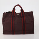 HERMES Fourre Tout Hand Bag cotton 3 Set Black Red Auth 192553-3