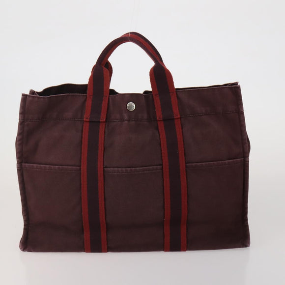 HERMES Fourre Tout Hand Bag cotton 3 Set Black Red Auth 192553