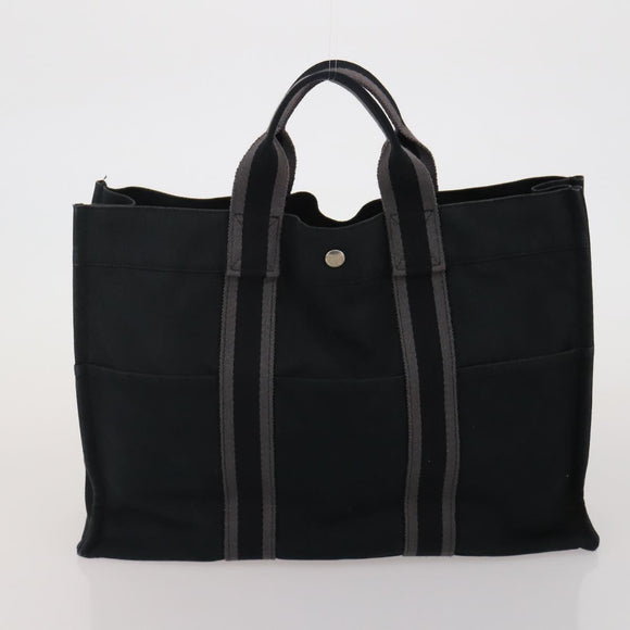 HERMES Fourre Tout Hand Bag cotton 3 Set Black Red Auth 192553