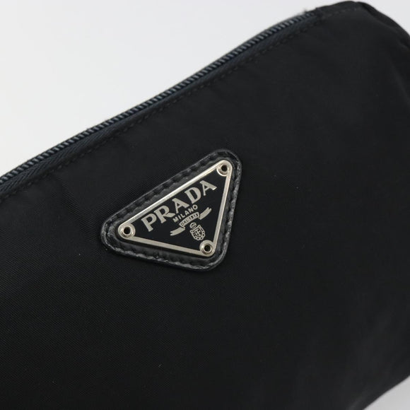PRADA Pouch Nylon Black Silver Auth 192554