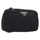 PRADA Pouch Nylon Black Silver Auth 192554-1