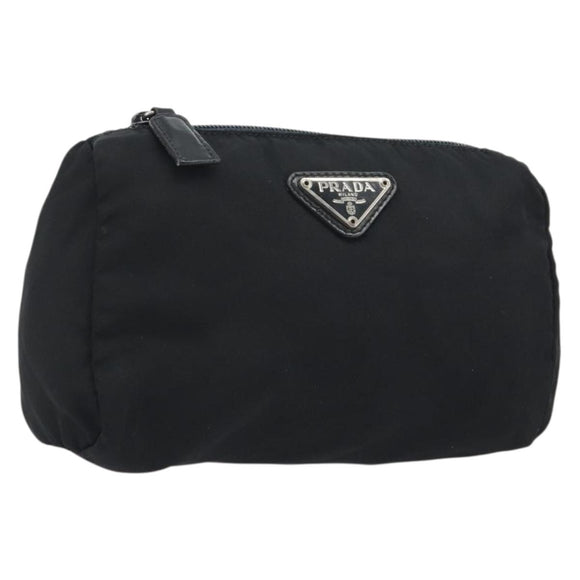 PRADA Pouch Nylon Black Silver Auth 192554