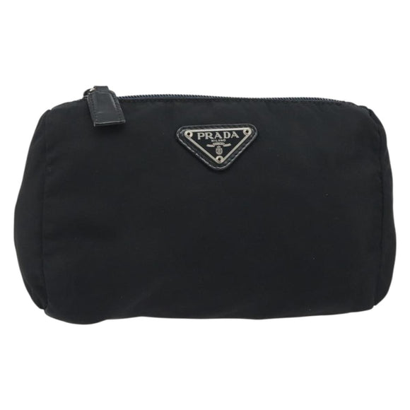 PRADA Pouch Nylon Black Silver Auth 192554