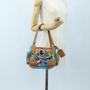 PRADA Venice Pattern Hand Bag Canvas Multicolor Gold Auth 192606SAV-28