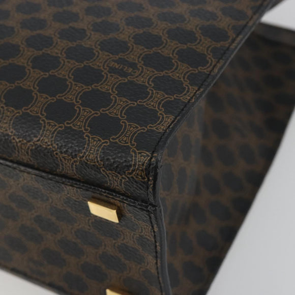 CELINE Macadam Canvas Hand Bag PVC Leather Black Gold Auth 192613A