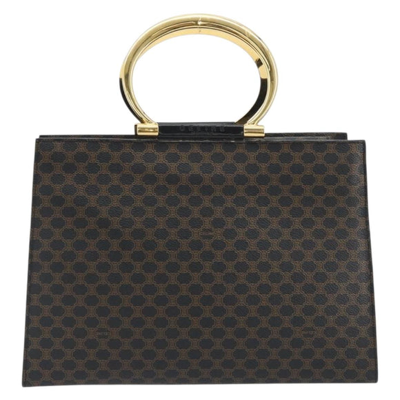 CELINE Macadam Canvas Hand Bag PVC Leather Black Gold Auth 192613A