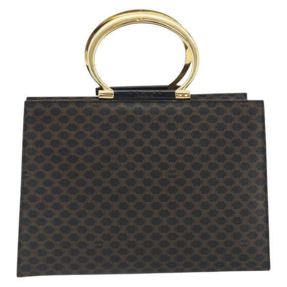CELINE Macadam Canvas Hand Bag PVC Leather Black Gold Auth 192613A