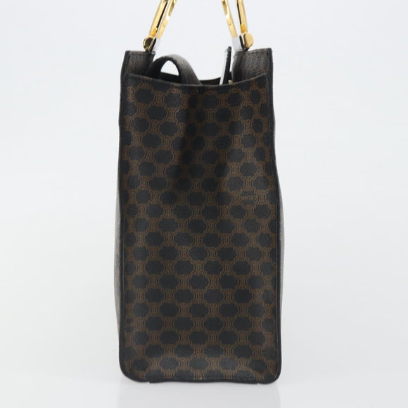 CELINE Macadam Canvas Hand Bag PVC Leather Black Gold Auth 192613A