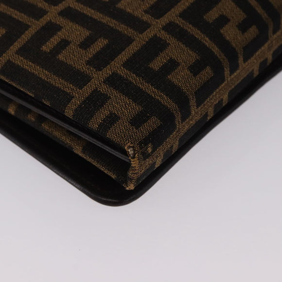 FENDI Zucca Canvas Shoulder Bag Brown Gold Auth 192615