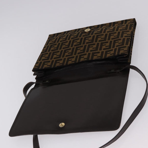 FENDI Zucca Canvas Shoulder Bag Brown Gold Auth 192615
