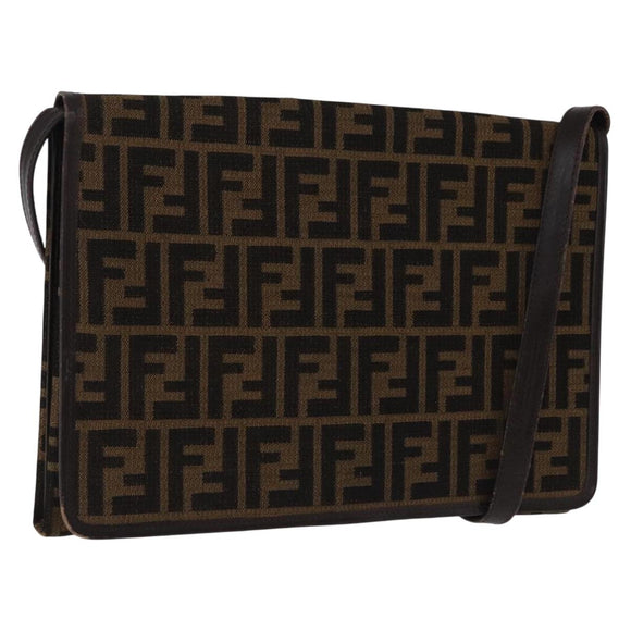 FENDI Zucca Canvas Shoulder Bag Brown Gold Auth 192615