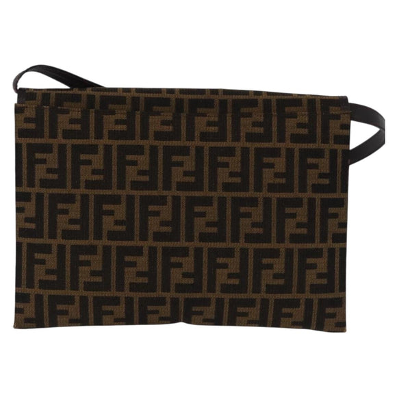 FENDI Zucca Canvas Shoulder Bag Brown Gold Auth 192615