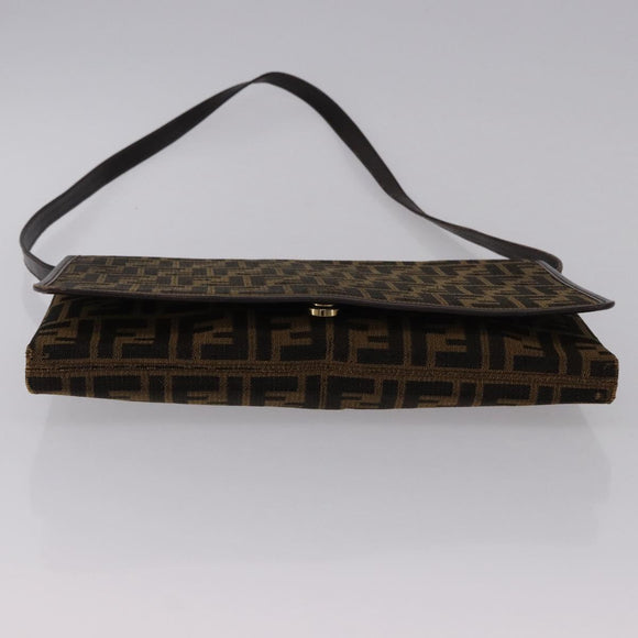 FENDI Zucca Canvas Shoulder Bag Brown Gold Auth 192615