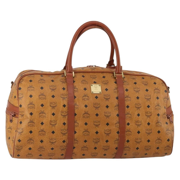 MCM Logogram Vicetos Boston Bag PVC Leather 2way Brown Gold Auth 192616A