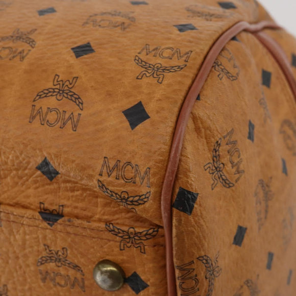 MCM Logogram Vicetos Boston Bag PVC Leather 2way Brown Gold Auth 192616A