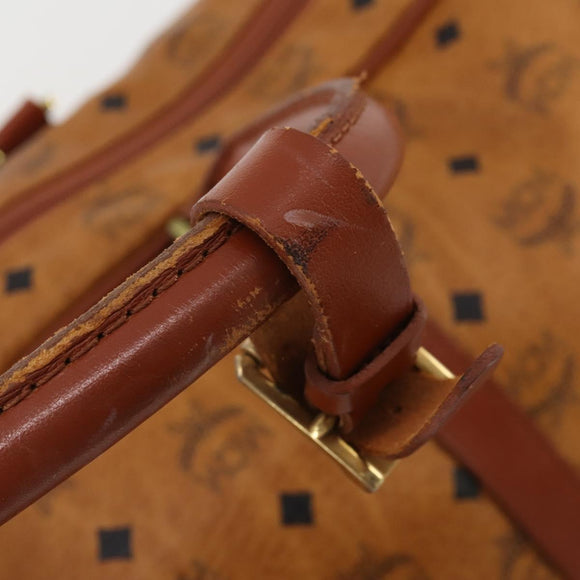 MCM Logogram Vicetos Boston Bag PVC Leather 2way Brown Gold Auth 192616A