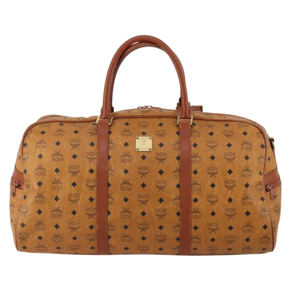 MCM Logogram Vicetos Boston Bag PVC Leather 2way Brown Gold Auth 192616A