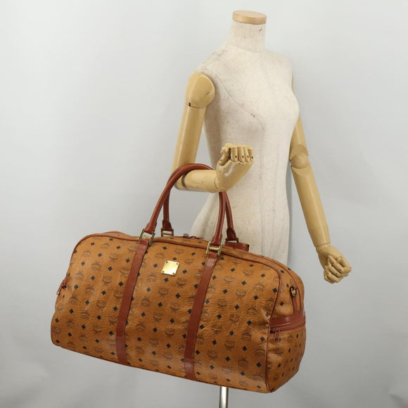 MCM Logogram Vicetos Boston Bag PVC Leather 2way Brown Gold Auth 192616A