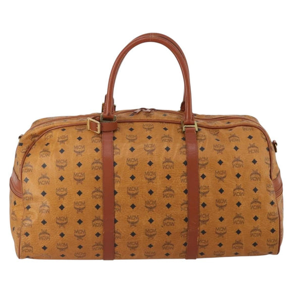 MCM Logogram Vicetos Boston Bag PVC Leather 2way Brown Gold Auth 192616A
