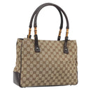 GUCCI GG Canvas Bamboo Hand Bag Beige Silver 112526 Auth 192617A-1