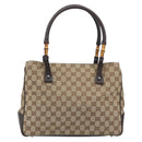 GUCCI GG Canvas Bamboo Hand Bag Beige Silver 112526 Auth 192617A-13